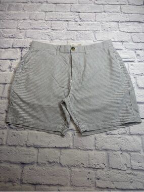 Weatherproof Men's White & Navy Pinstripe Flat Front Shorts. Size 34.